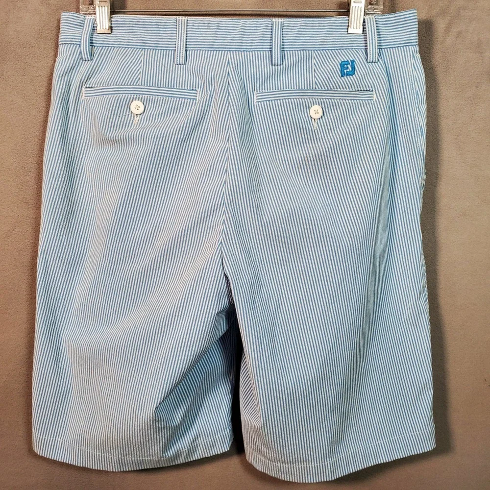 FootJoy Golf Shorts Mens 32 Blue White Seersucker Striped Preppy Coastal Classic
